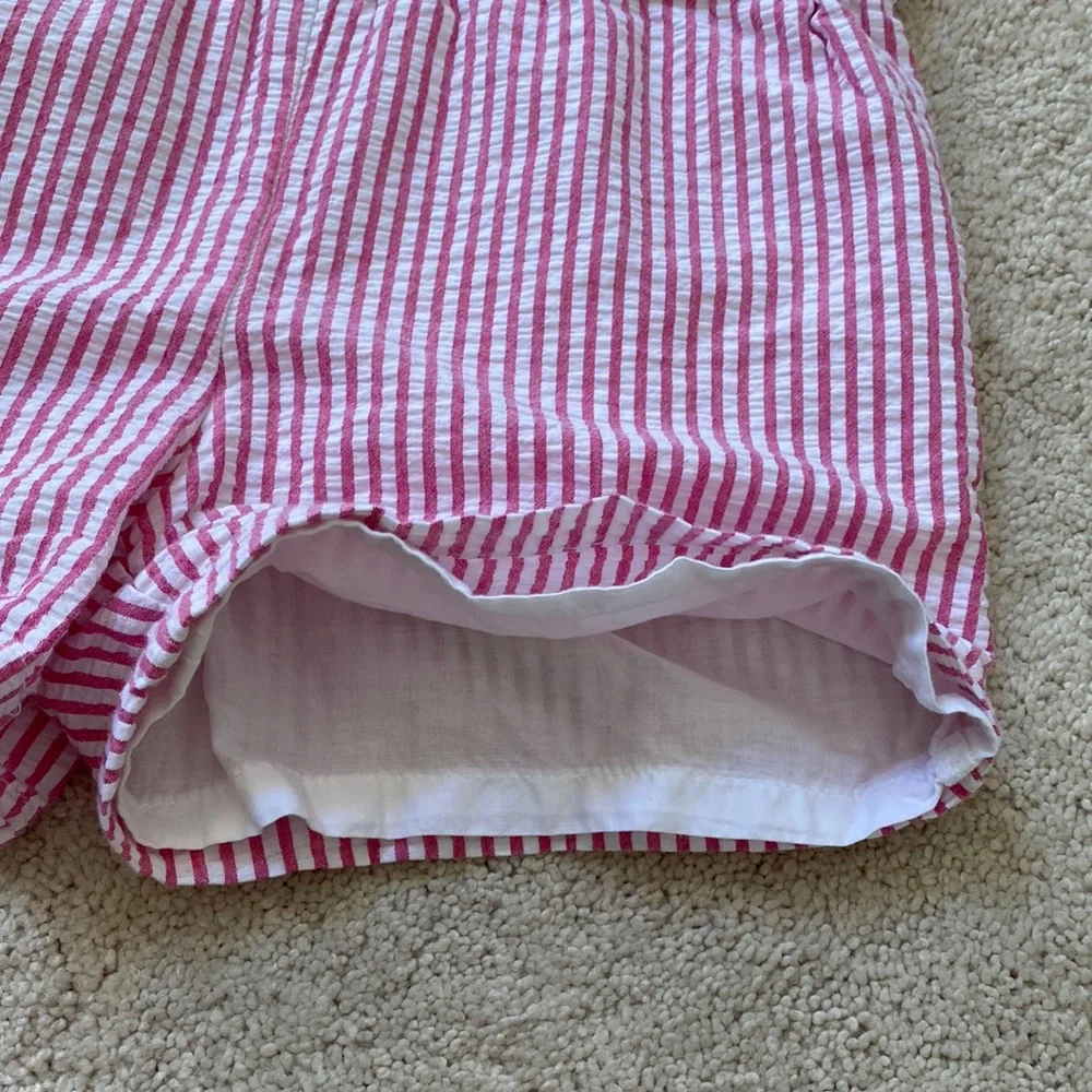Gymboree | pink white seersucker romper | 7